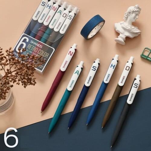 6pcs Vintage Marker Liner Pen Ballpoint 0.5mm 6 Colors Ink Smooth Cozy Gel Pens Journal Drawing Office School Supplies H6111