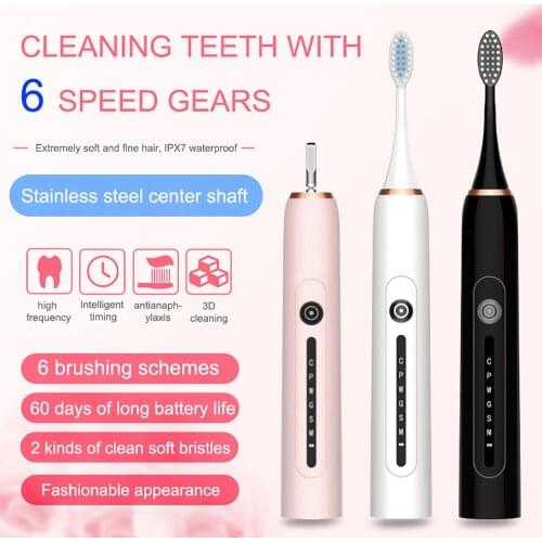 Acoustic Electric Toothbrush 60 Days of Long Battery Life USB Fast Charging High Frequency Sonic Teethbrush Black White Pink