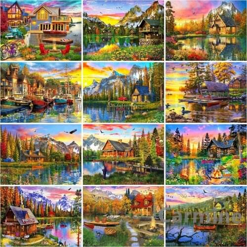 DIY 5D Diamond Painting Landscape House Hobbies And Crafts Cross Stitch Lake Rhinestones Full Round&Square Drill Home Decoration