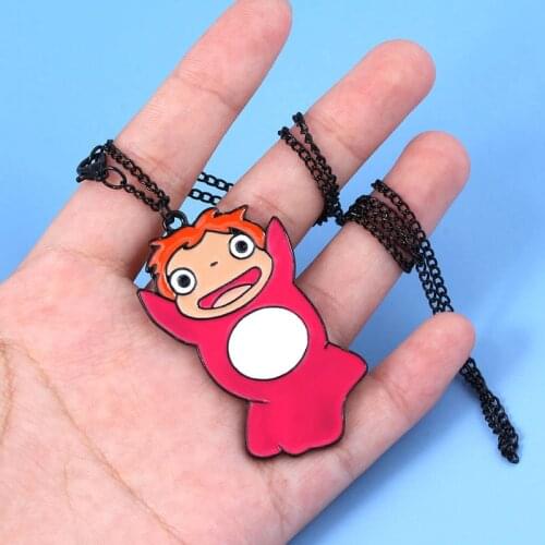 Anime Ponyo on the Cliff Necklace Comics Ponyo Figure Pendant Necklace Choker Jewelry Metal Enamel Goldfish Feature Cosplay Gift