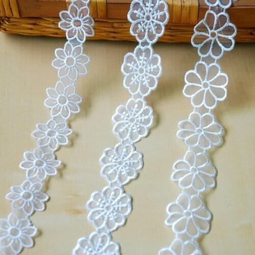 1 Yards White Organza Flower Embroidered Lace Bilateral Applique Trim Ribbon Sewing Decor Craft DIY