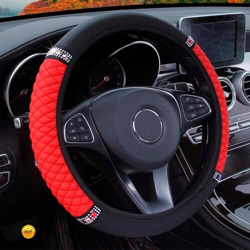 Bling Crystal Car Steering Wheel Cover,Easy Install Vehicle Hubs Not Move Pu Leather Steering-Wheel Case For Citron C3-XR F7 X45