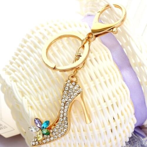 Gold Color High Heels Keychains Crystal Charms Key Rings Key Holder Trendy Jewelry Bag Accessories Gift