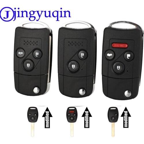 Jingyuqin For Honda Accord Civic Pilot With Rubber pad 2 3 4 Buttons Refit Remote Flip Car Key Shell Case Fob Entry