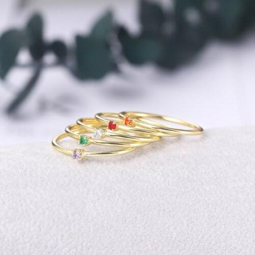 Colorful Cz Eternity Thin Ring Single Crystal Skinny Engagement Birthstone Rainbow Color Classic Simple Round Circle Rings 2021