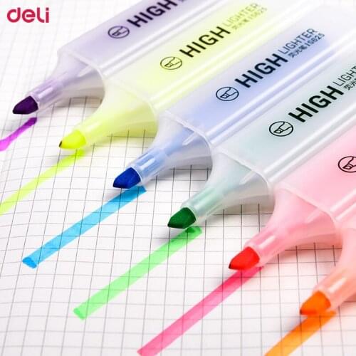 Deli classic 6pcs colored oblique highlighter marker pens with invisible ink for school kid office sign supply scribble pen sets