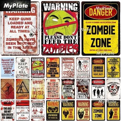 Zombie Zone Plaque Metal Vintage Bar Furniture Plates Panels Tiki Bar Sign Vintage Decor Man Cave Decoration Personalized Plate