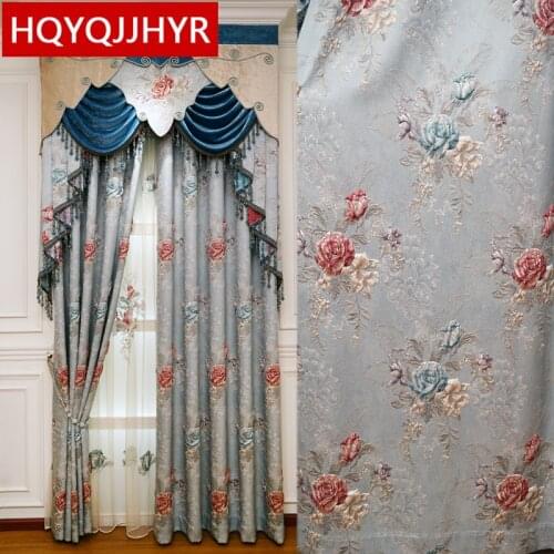 Europe Classic blue luxury 3D jacquard curtains for bedroom windows high quality thick decorative curtains for living room hotel