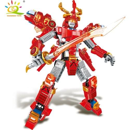 HUIQIBAO TOY 585PCS City Ninja Armor Robot Building Blocks Military Weapon Mecha Bricks Construction Toy for Children Kids
