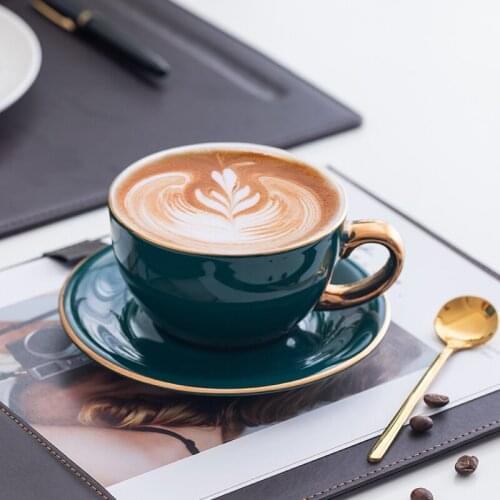 European style coffee mugs cup and saucer set ceramic water cup commercial latte cup with spoon home breakfast milk cup CE / EU