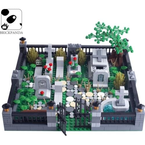 MOC Halloween Cemetery Building Blocks Ghost Zombie Figures Accessories Skeleton Grass Rose Plant Parts Kids Toys Gifts