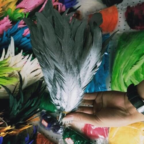 Beautiful Wholesale 10pcs Single Silver 14-16inch/35-40cm Rooster feather Cock Tail Feather Chicken feather Rooster tail feather