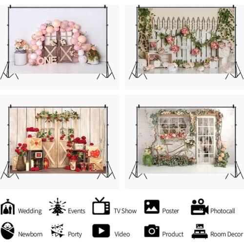 Beautiful Rose Balloon Wooden Board Backdrop Girl Birthday Party Room Table Decoration Photography Photo Child Vinyl Background