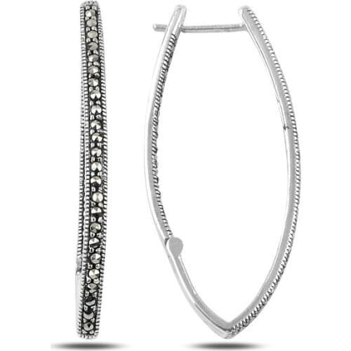 KUTAYDAN 20x42mm Marcasite Stone Earrings 925 Sterling Silver