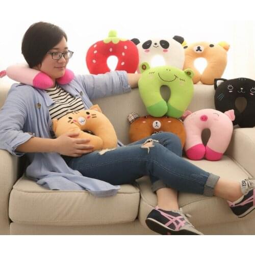 Cartoon Plush U-shaped Pillow Car Neck Protection Pillow Travel Office Airplane Support Headrest for Adults/Children Neck Cosy
