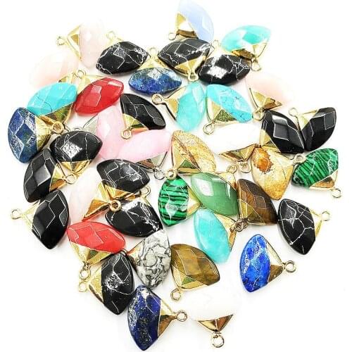 Natural Stone Turquoise Pendant 17x19mm Charm Fan-shaped Tiger Eye Pendant for Jewelry DIY Exquisite Necklace Bracelet Accessory