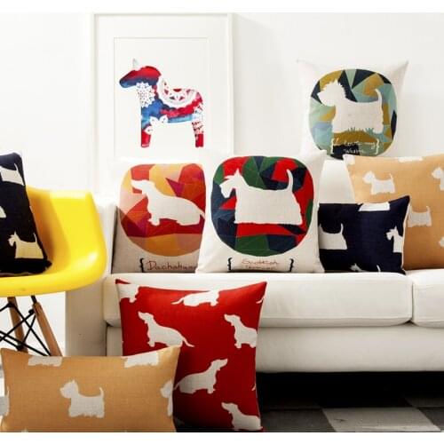 Cartoon Animals Dog Pillow Cover Geometric Cushion Cover Pillow Home Decorative Pillow Thick Linen Pillowcase Sofa Cushion