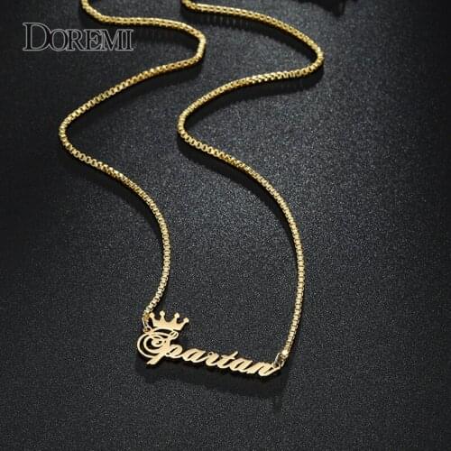 DOREMI New Personalized Name Necklace Crown Customized Letter Nameplate Necklace Custom Jewelry Girl Gift Women Box Chain