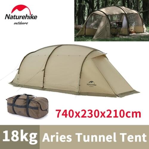 Naturehike ARIES-Outdoors Large Tunnel Tent 210T Windproof UPF50+ With Snow Skirt 4 Persons Travel Camp 2 Spaces Family Tent