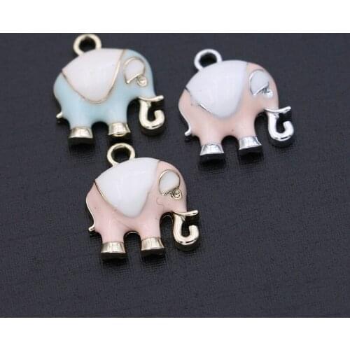 15PCS Enamel Silver plated Elephant Charms Pendant for Jewelry Making Earrings Bracelet Necklace Accessories DIY Craft 15x18mm
