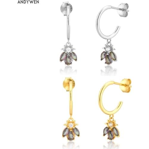 ANDYWEN 925 Sterling Silver Bees Drop Earring Special Gems Zircon Clips Piercing Ohrringe Luxury Fashion Jewelry Rock Punk