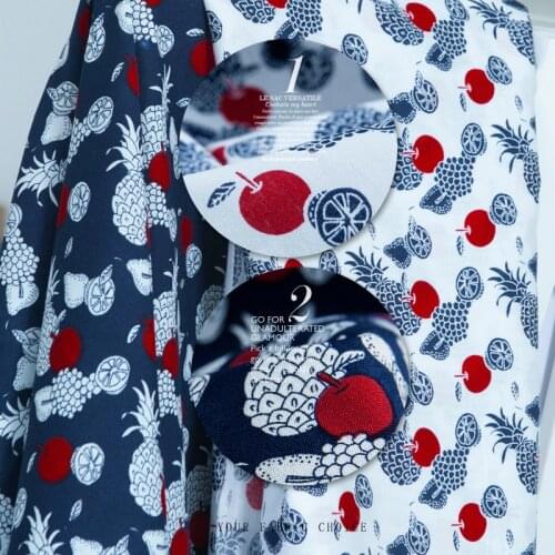 Pure cotton fabric, fruit pattern, red apple and grape, thin fabric, sew for top, dress, tablecloth, bedding, craft by the yard