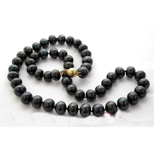 Unique Pearls jewellery Store 17'' 10mm Round Black Freshwater Choker Pearl Necklace Charming Women Gift