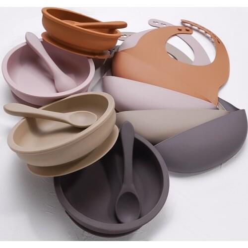 High Quality Silicone Baby Bibs Waterproof Silicone Round Bowl Easily Clean Healthy Soft Feeding Silicone Spoon For Babies