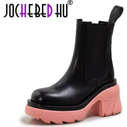 【JOCHEBED HU】Mixed Colors Ankle Boots Genuine Leather Winter Hot Sale Shoes Woman 2021 Fashion Newest Party Working Womens Boot