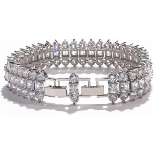 AAA + Square Zircon Womens Bracelet Flash Luxury Wedding Jewelry Hip Hop Style Bracelet Wholesale