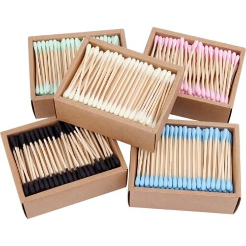 200PCS/Box Double Head Cotton Swab Bamboo Sticks Disposable Cotton Buds Nose Ears Lip Cleaning Cotton Swab Beauty Makeup Tools
