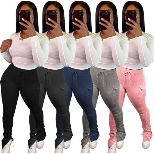 2021 Casual Stacked Joggers Women Pants With Pockets High Waist Sweatpants Pleated Summer Clothes For Women Outfit