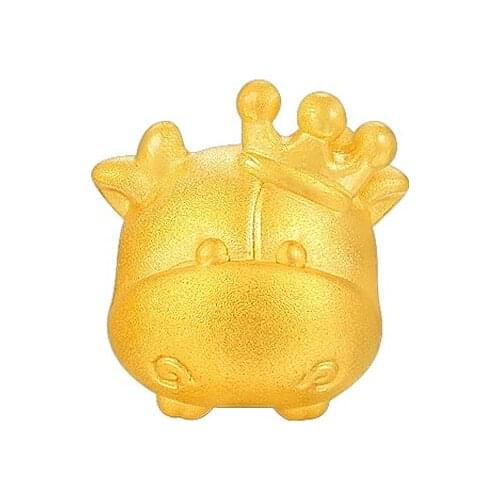 Pure 24K Yellow Gold Bracelet Women 3D 999 Gold Crown Cow Bracelet