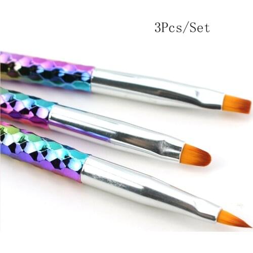 3Pcs/Set Nail Art Brush Art Nail Acrylic Builder Painting Drawing Rainbow Color Crystal Liner Dotting Carving Gel Manicure Tools