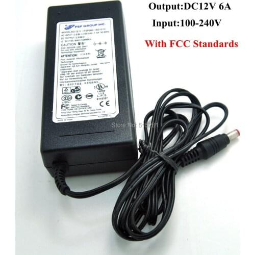 50pcs/pack High Quality AC Power Supply Adapter to DC 12V 6A 72w Input AC100-240V 50-60Hz with FCC,CE Standard