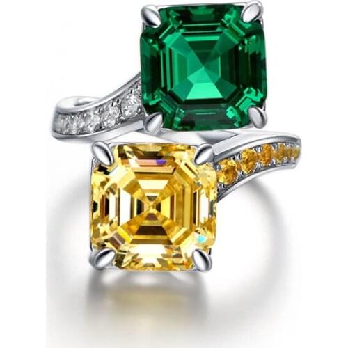 925 Silver Opening womens ring fashion classic claw set diamond square 10 * 10 yellow green diamond ring fashion new jewelry