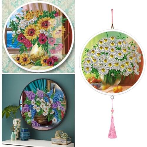 DIY 5D Special Shaped Diamond Painting with Round Frame Ornament Full Drill Flower Pattern 3D Picture Diamond Embroidery