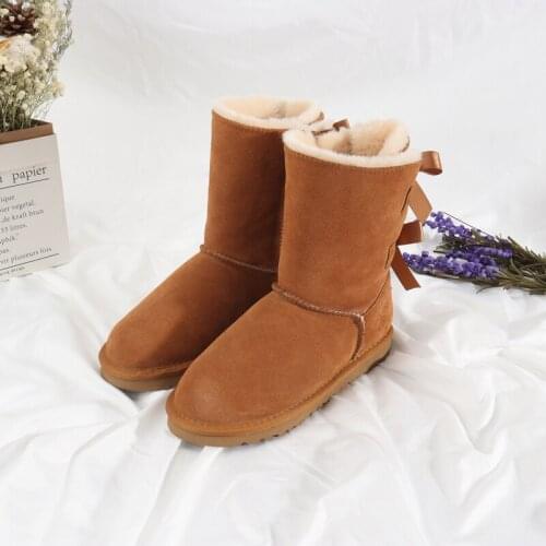 Australian 2021 Fashion Children Genuine leather fur lined short ankle snow boots for Boys Girls keep warm winter Snow Boots