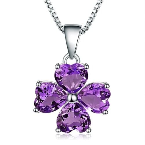 Gems Ballet 3.31Ct Natural Amethyst Gemstone 925 Sterling Silver Clover Pendant Necklace Fine Jewelry For Women Wedding
