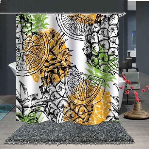 Cartoon Pineapple Digital Print Decorative Home Decorative Fabric Shower Curtain Bathroom Rain Hook Shower Curtain