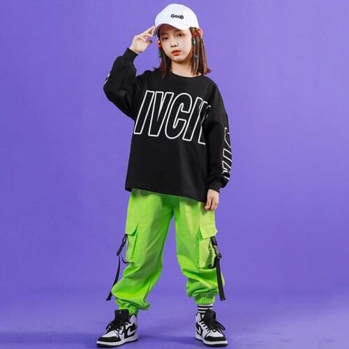Kid Hip Hop Clothing Sweatshirt Oversized T Shirt Long Sleeve Streetwear Tactical Cargo Pants for Girls Boys Dance Costume Set