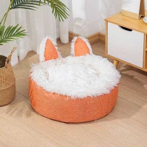 Cartoon Cat Ears Warmth Pet Beds Four Seasons Thickened Dog Cats Nest Available Removable Bed for Pets Dogs Supplies