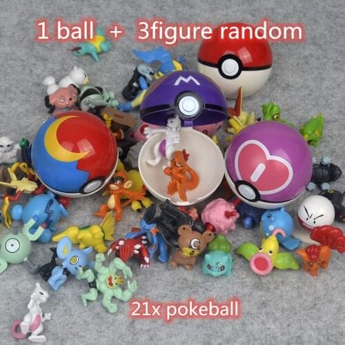 Pokemon Toys Pokeball + 3 Random Tiny Figure Pikachu MoonBall Great Ball Timer Master Ultra GS Pokeball Greninja Childrens Gift