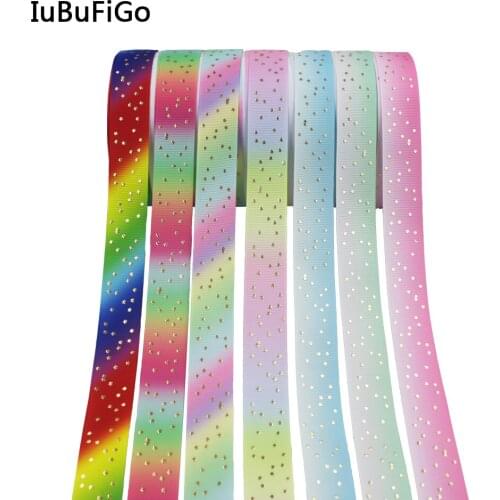 [IuBuFiGo] Gold Foil Ribbon Gradient Printed Grosgrain Ribbon Star For DIY Craft Bow Packing Gift Decor 7/8"(22mm) 10yard/lot