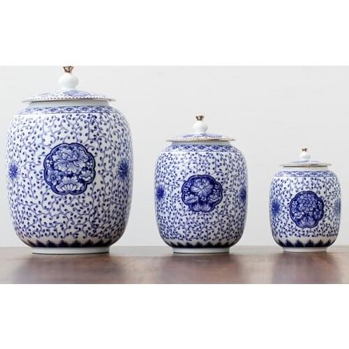 Ceramic Tea Caddy with Lid Blue and White Porcelain Household Candy/Dried Fruit Storage Jar Kitchen Condiment Storage Jar