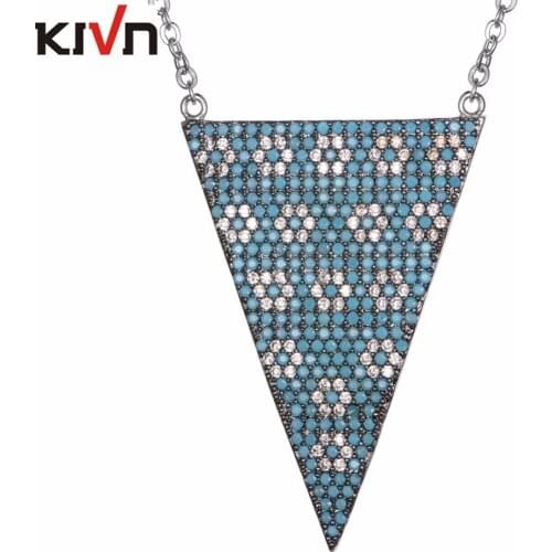 KIVN Fashion Jewelry Turkish Blue Triangle Pave CZ Cubic Zirconia Womens Girls Bridal Wedding Pendant Necklaces Birthday Gifts