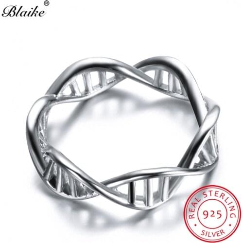 Blaike Real 925 Sterling Silver DNA Finger Ring Female Opening Wave Rings For Women Wedding Fine Jewelry Resizable Vintage Ring