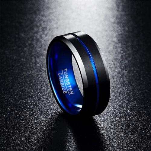 Tungsten Carbide Anillos para hombres 8mm Polishing Men Ring Blue Black Wedding Bands Boyfriend Pierscienie