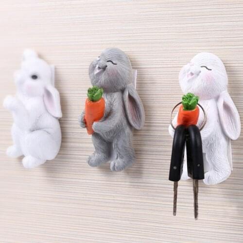 Hook Key Holder Wall Home Decoration Accessories Cartoon Rabbit Resin Viscose Hook Seamless Hanger Decorative Hook Wal
