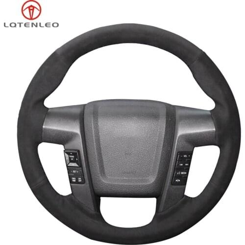 LQTENLEO Black Suede Hand-stitched Car Steering Wheel Cover For Ford F150 F-150 2009 2010 2011 2012 2013 2014 2015